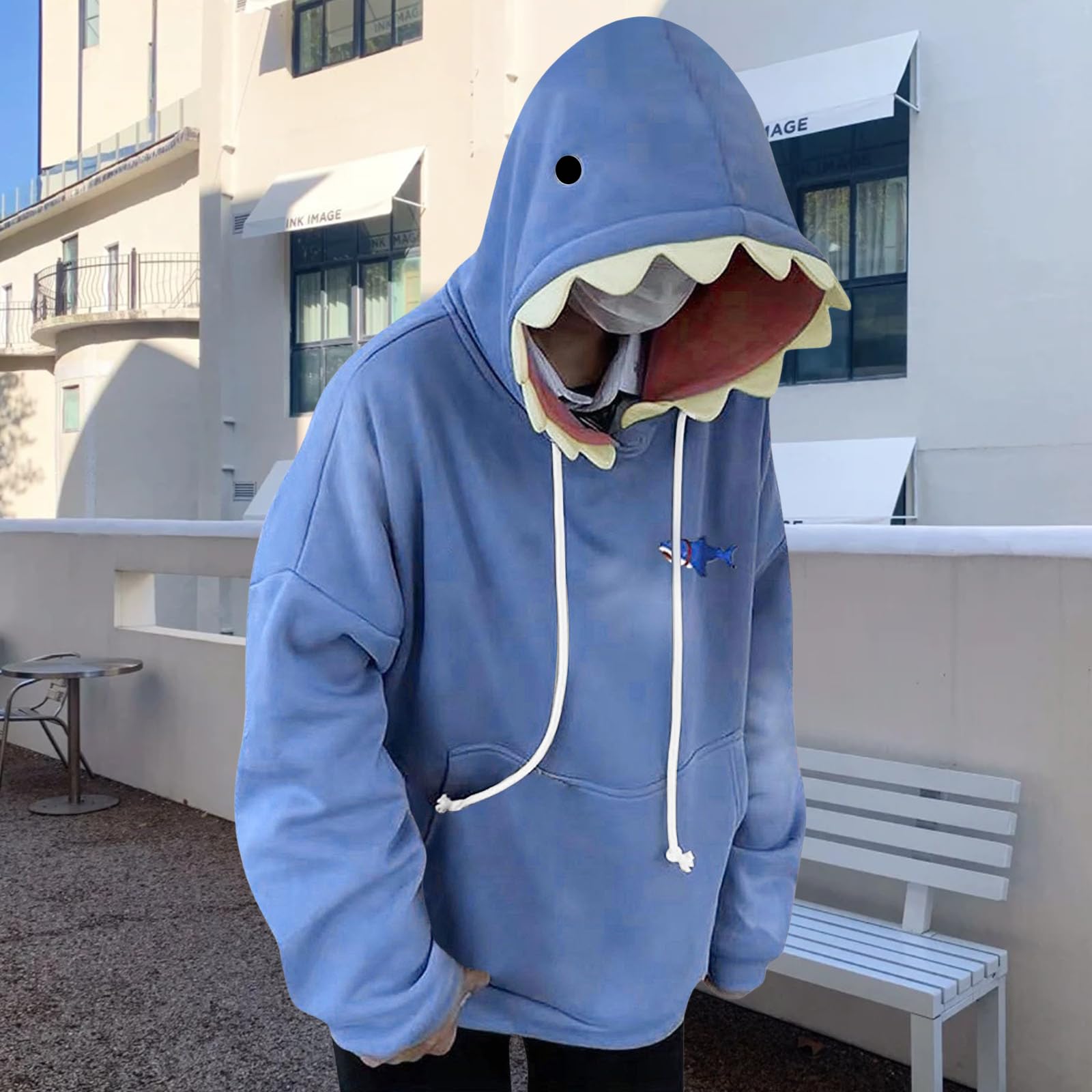 ZWRXW Damen Shark Hoodies Causal Langarm Kapuzenpullover Trendy Herbst Cute Pullover Outfits Tops mit Kängurutasche