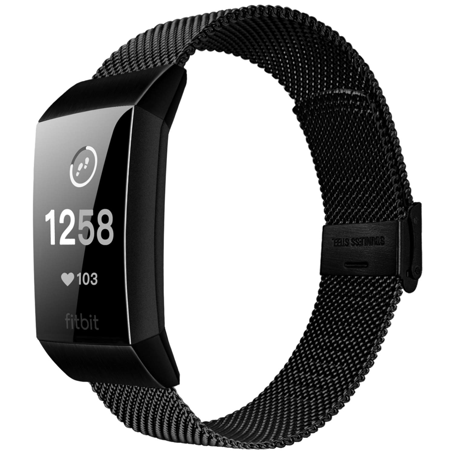 Stainless Steel Watch Band Compatible with Fitbit Charge 3 & Charge 4,Precision Stainless Steel Double Buckle,Small Size,Super Soft,Adjustable Size Antirust Wrist Strap,Fit for Women Men(L Black)