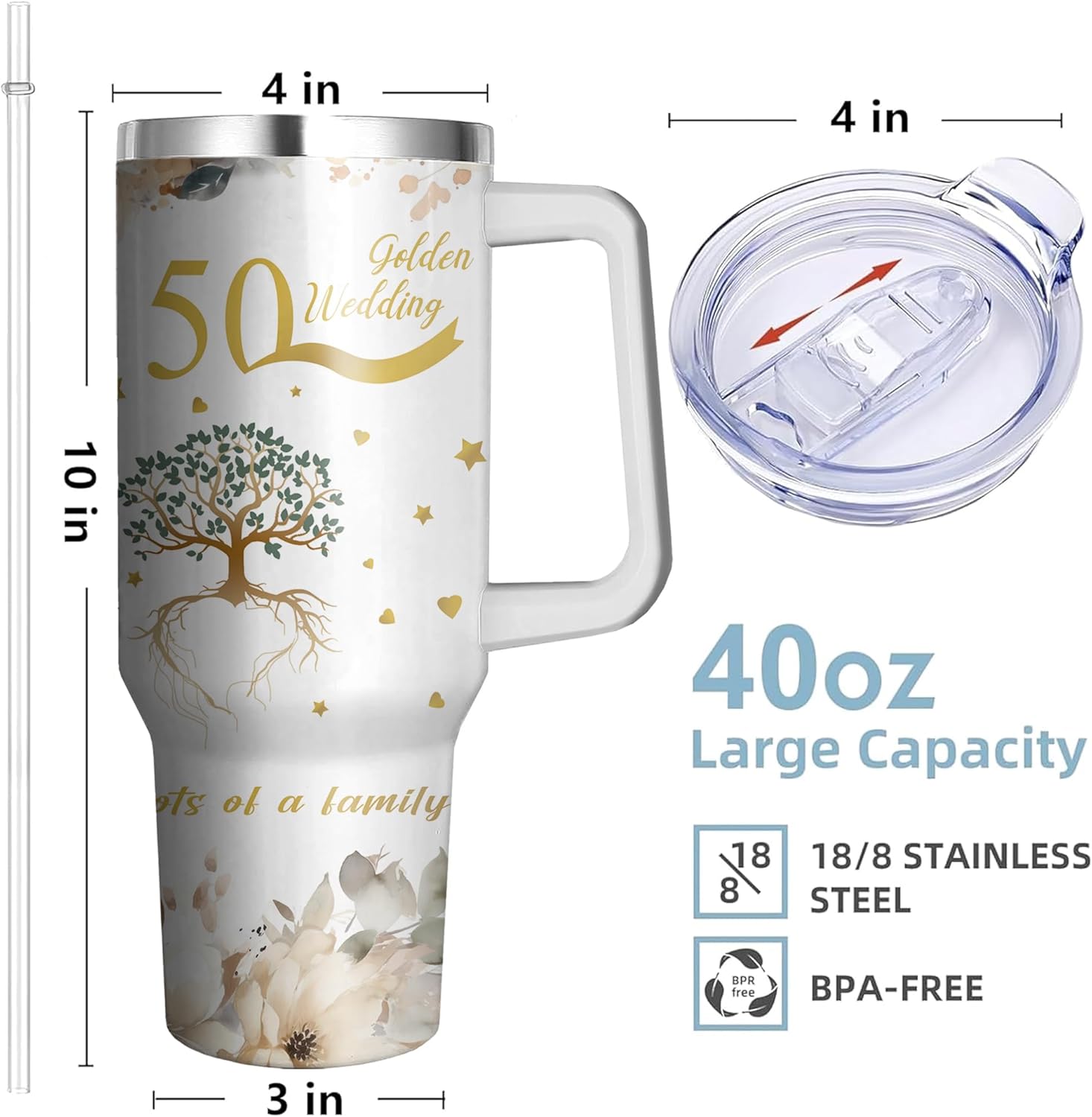 Happy 50th Anniversary Wedding Gifts 40 Oz Tumbler for Men Women, Best 50 Year Anniversary Wedding Gifts for Couple Stainless Steel Cup, 50th Anniversary Marriage Gift for Parents Wife Husband - Image 2