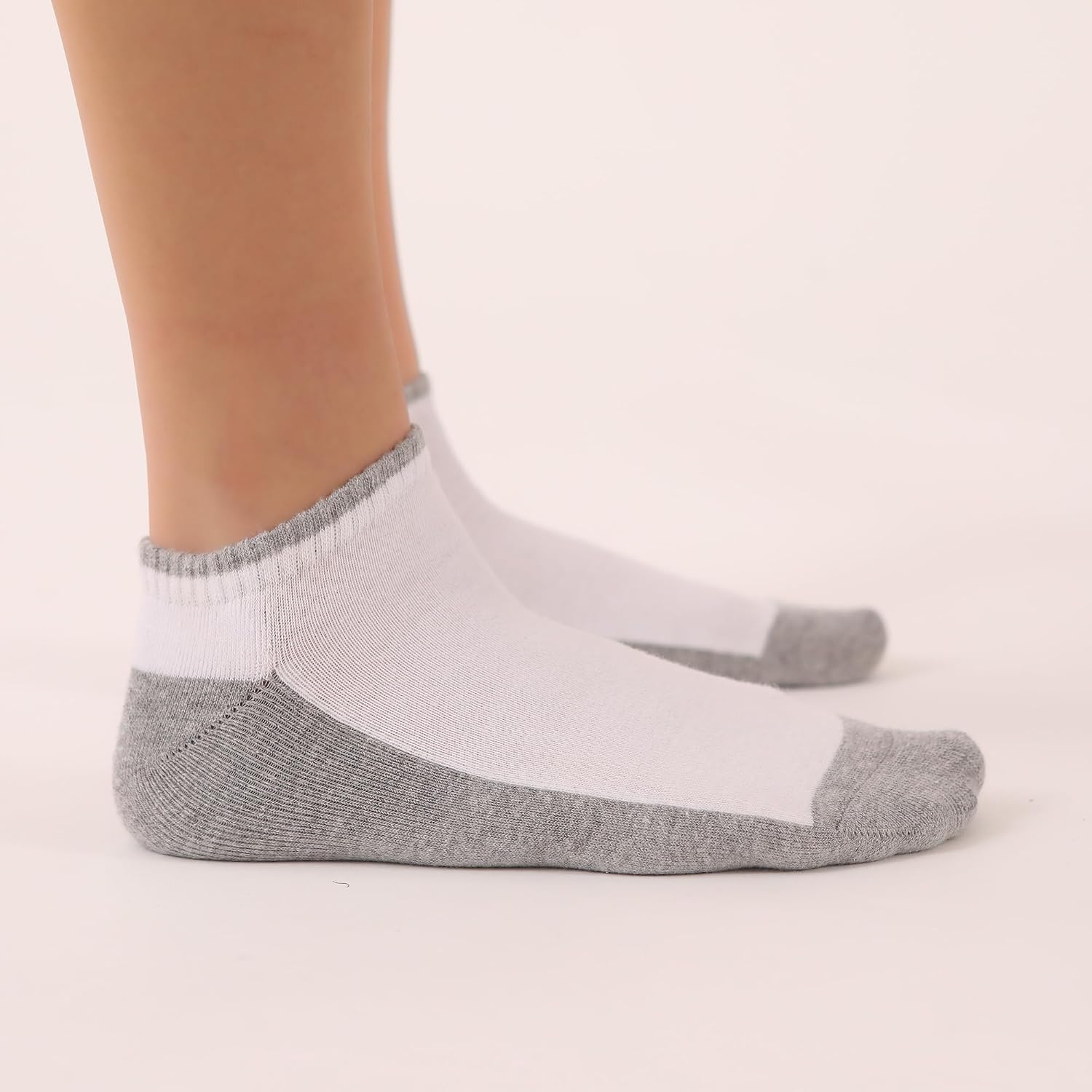 Women Athletic Extra Low Cut Socks Size 6–9, Cotton Terry Sole Sports Socks in White and Grey 4 pairs