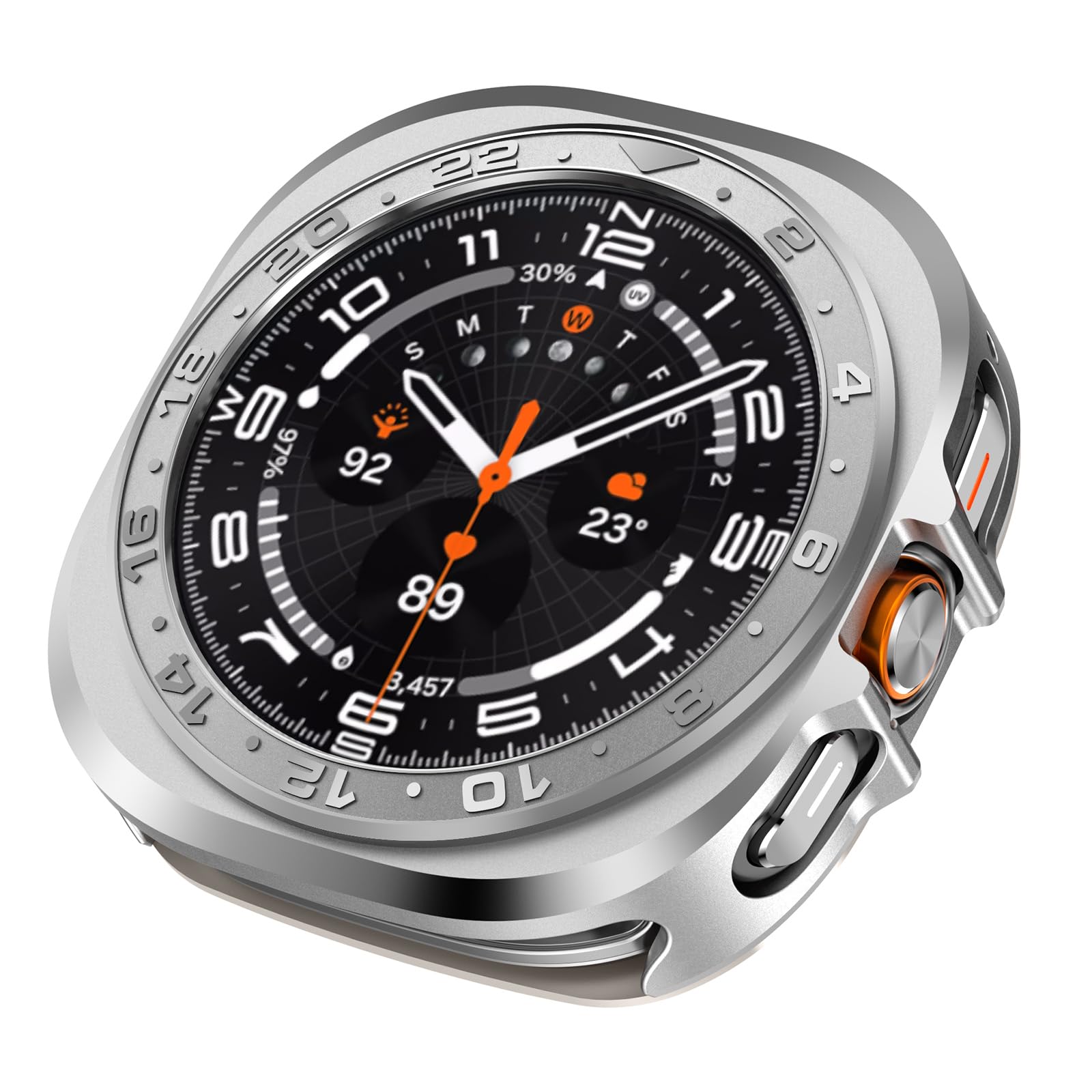 Amizee Numeryczna metalowa obudowa kompatybilna z Samsung Galaxy Watch Ultra/Ultra2 z osłoną ekranu 47 mm, twarda ultra cienka tylna obudowa zderzaka do Galaxy Watch 7/8 Ultra, srebrna