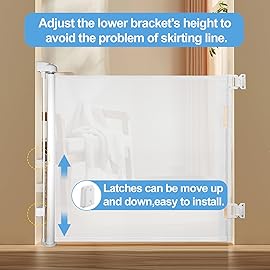 2-Pack Retractable Baby Gate for Stairs-33Height, Expands up to 55Width-Safety Gate for Infants, Toddlers, Dogs & Pets-Easy Install, Secure Closure, White Mesh Design for Indoor & Outdoor Use