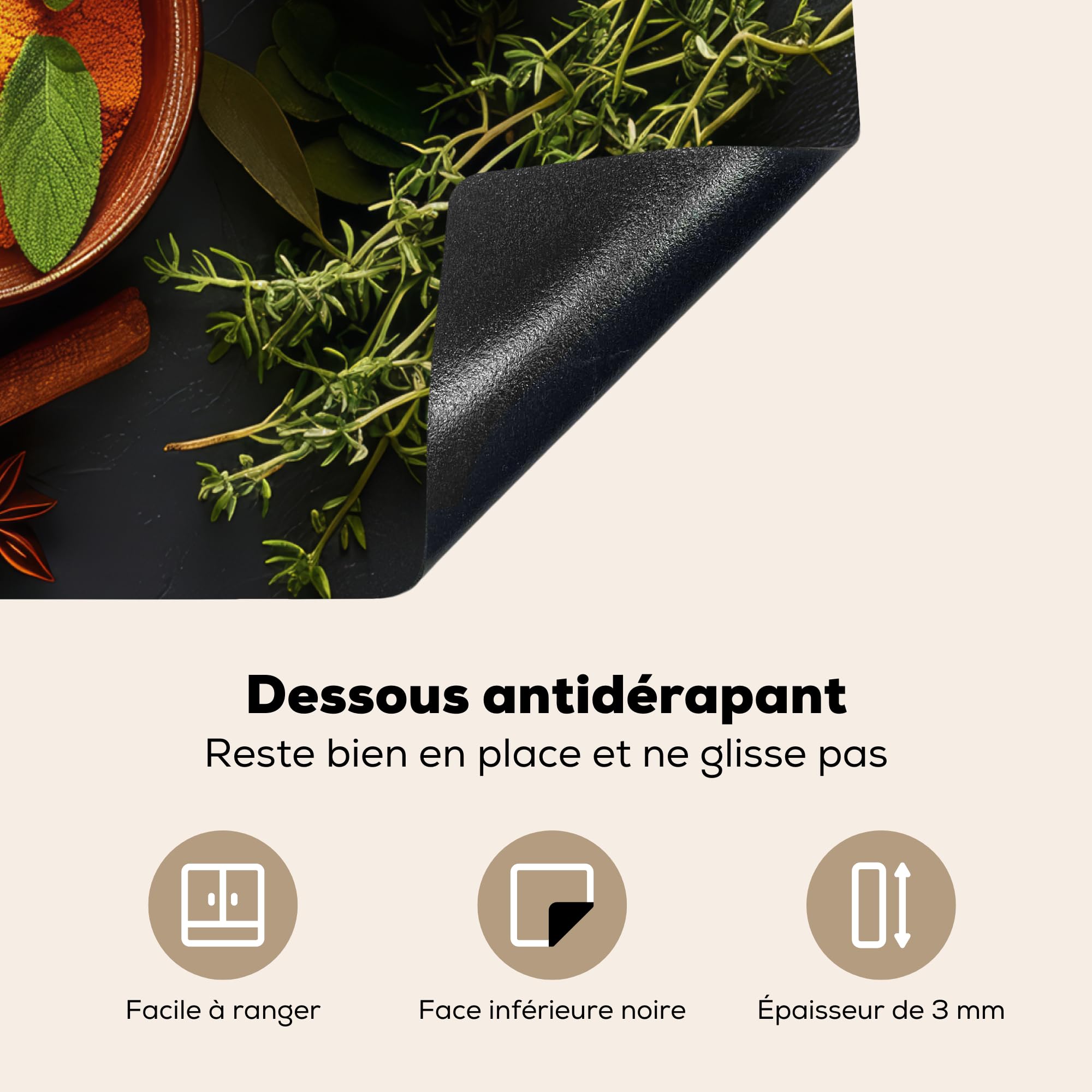 KitchenYeah© Induction Hob Protection 60 x 52 cm Decorative Kitchen Cover Herbs Accessory – Concrete – Cinnamon – Spices - 3
