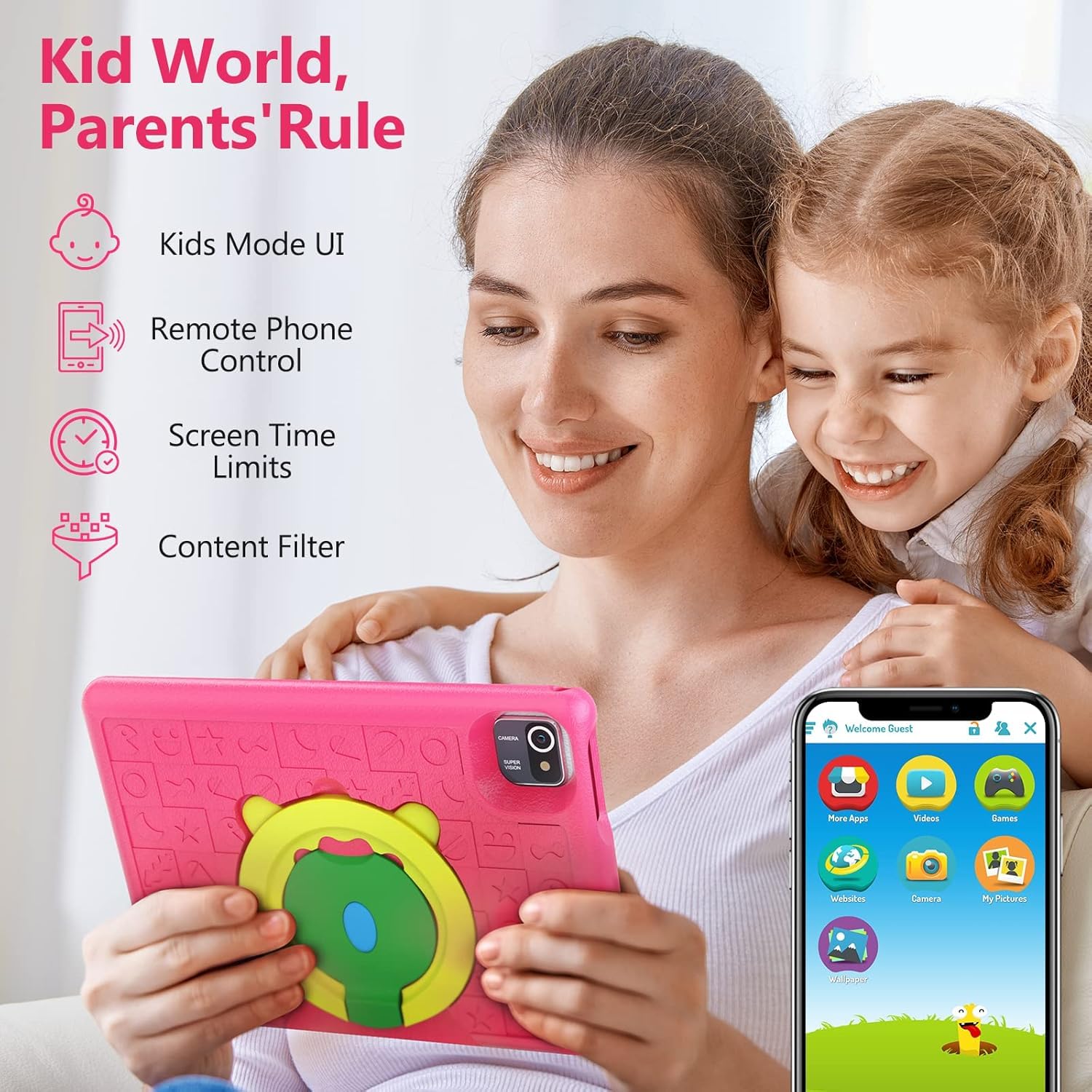 Freeski Tablet Bambini 10 pollic Android 14 Quad Core, 1280 * 800, 5000 mah, Controllo Parentale, WiFi, Bluetooth, Doppia Fotocamera Tablet (Viola)