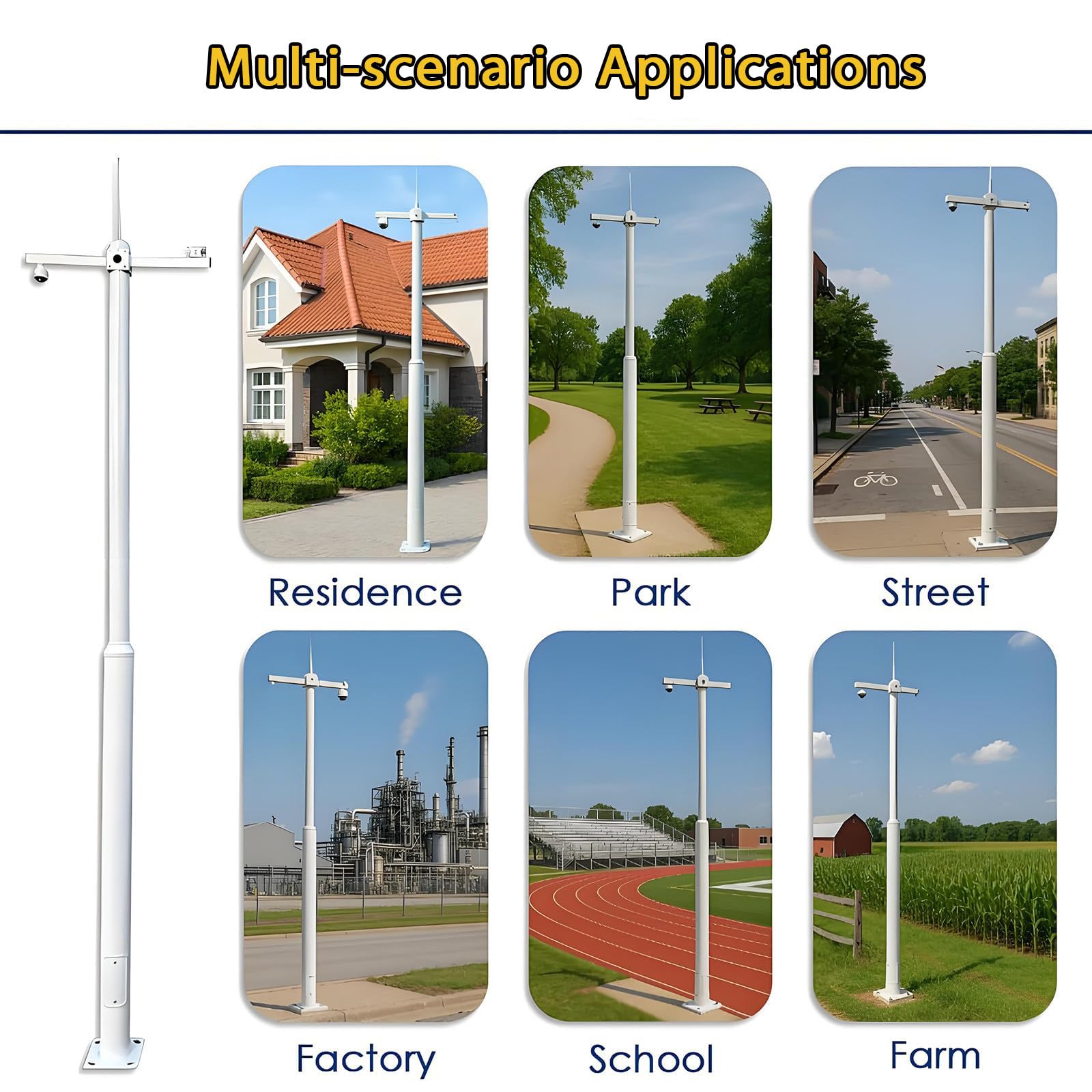 Soporte para cámara de Exterior para Montaje en Suelo, Poste Multiusos para cámara de Seguridad, Poste de luz Empalmado con Accesorios de instalación para Granjas/aeropuertos/Puertos. 4m/13ft