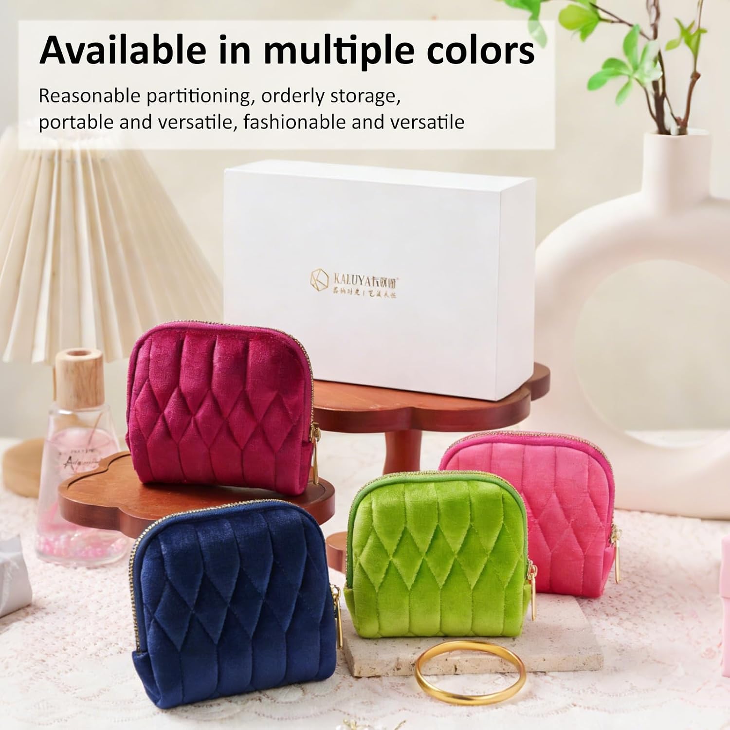 Small Jewelry Travel Case,Mini Travel Jewelry Bag with Zipper,5-Layer Velvet Jewelry Travel Organizer for Bracelet Rings Earrings,Jewelry Pouch Gift for Women Girls,Diamond Quilted Pattern Plum