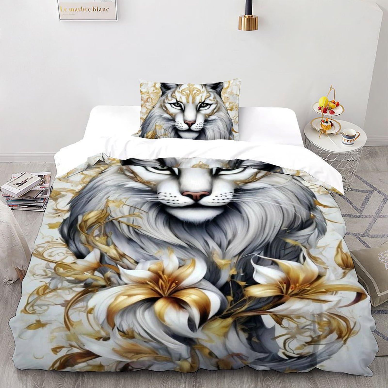 Parure 2 pièces Bobcat dorée pour lit une place ado et adulte cosy