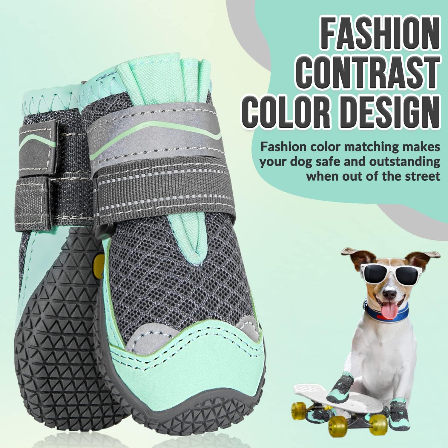 Eyein Dog Boots Paw Protector, Breathable Dog Boots for Injured Paws Waterproof, Dual Adjustable Washable Non-Slip Dog Shoes for Walking, Reflective Dog Shoes for Small Medium Large Dogs(2pcs) — view 76