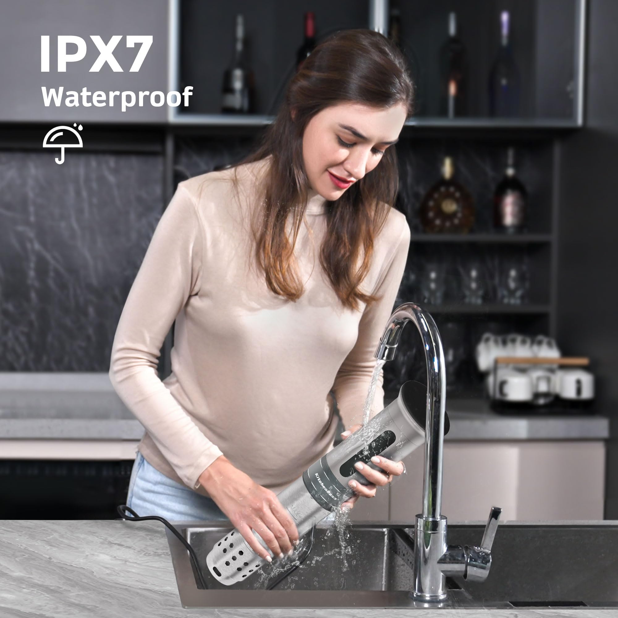 KitchenBoss WiFi Sous Vide Cooker Ultra-quiet 1100W Sous Vide G310PS | Immersion Circulator APP Control, IPX7 Waterproof Sous Vide Machine Precision Cooker Accurate Temperature Fast-Heating Silver