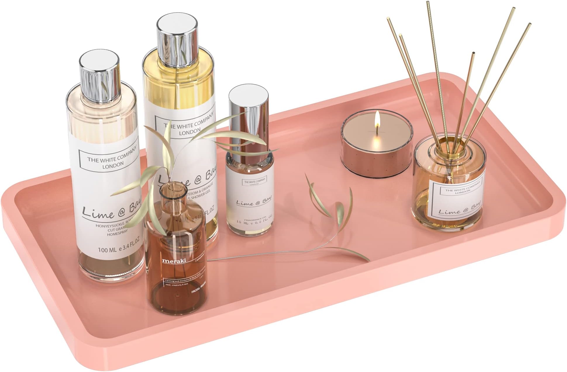 Decorative Pink Tray for Bathroom Countertop Large 12