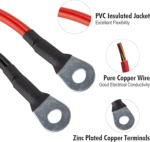 Miniatura 3 de Cables de batería Cartman de 8 AWG, cables de inversor de 24 pulgadas de 8 calibre, terminales de 38" para automóvil, marino, solar, ATV, cortadora