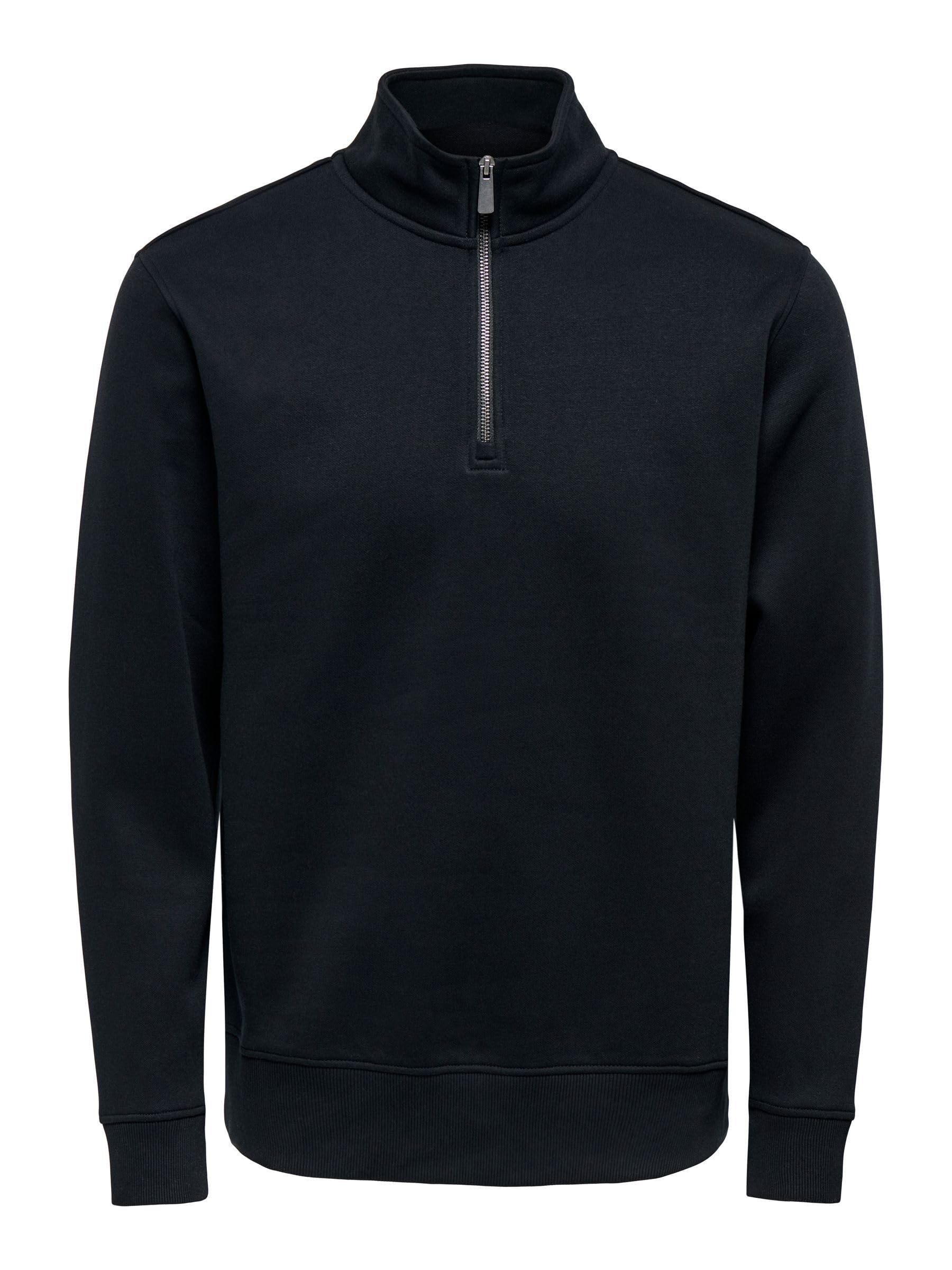 ONLY&SONS Men's ONSCERES LIFE HALF ZIP SWEAT NOOS Pullover Sweater, Black, M
