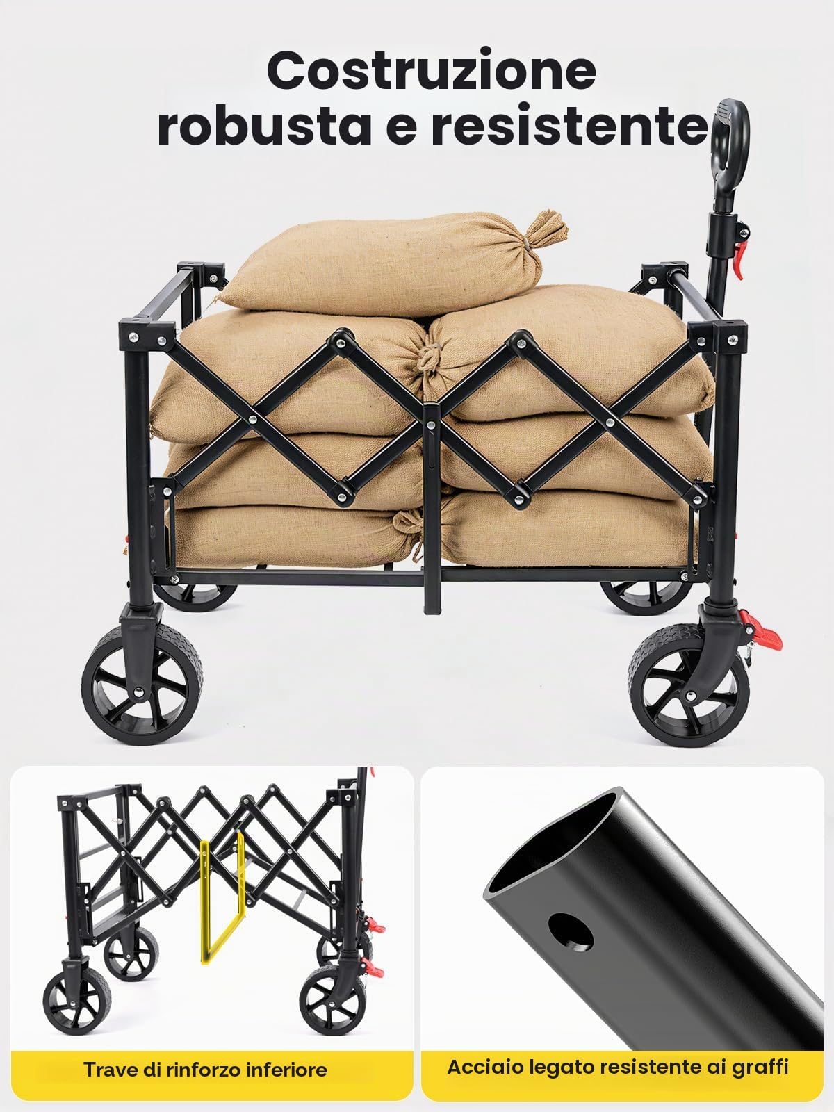 YEAUPE PRO Carrello Spiaggia, Carrello Pieghevole con Ruote 60-110L