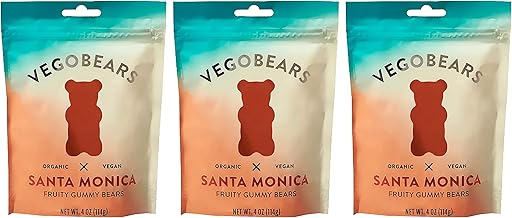 Candy People VegoBears Santa Monica Vegan Gummy Bears Organic Gummy Bears, Non-GMO, Banana, Pineapple, & Strawberry Gummies 4 Ounce (3 Pack)