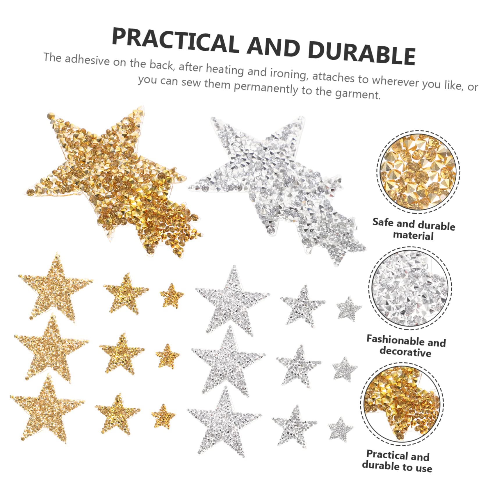 SHINEOFI 90pezzi Glitter Patches Decorativi Forma Di Stella Per Abbigliamento Accessori Fai Da Te Toppe Termoadesive Per Jeans Borse e Cappelli Riparazioni e Decorazioni Eleganti