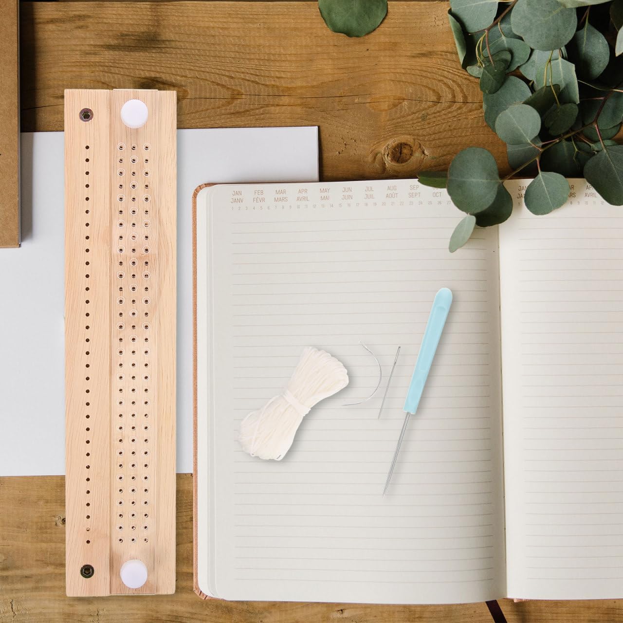 COHEALI Bookbinding Kit with Adjustable Wooden Punching Cradle - Signature Punching Guide & Stitching Tool for DIY Journals, Handmade Notebooks, Book Binding Starter Supplies with Waxed Thread