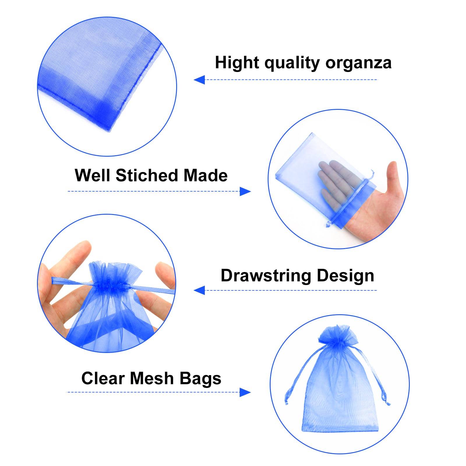 G2PLUS 100PCS Bolsas Organza Azul: Bolsas de Organza de Regalo con Cordón 10×15CM para Boda Favores Joyas y Dulces