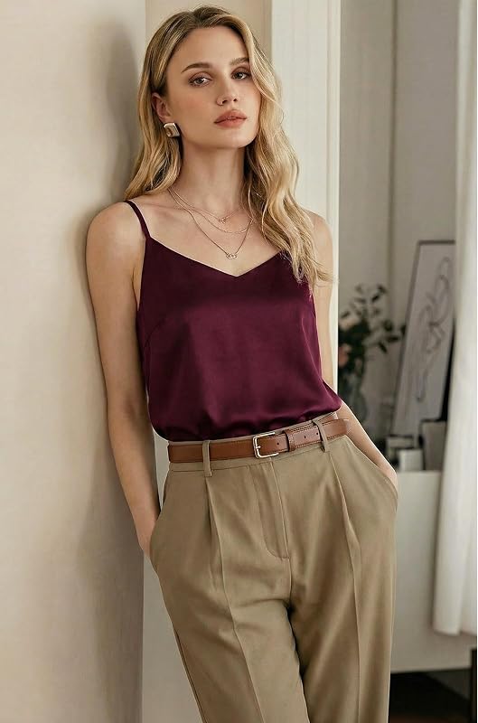 Women's Acetate Blend Adjustable Wide Spaghetti Straps V Neck Summer Business Casual Work Loose Camisole 2026 image 3