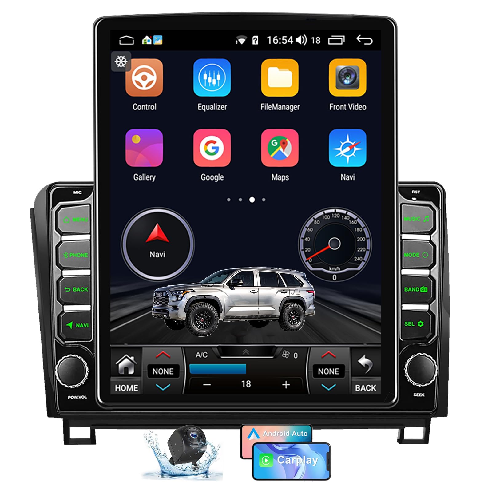 for Toyota Tundra 2007-2013 Toyota Sequoia 2008-2018 Android 14.0 Car Radio Stereo Octa-Core 4+32GB 9.7" Tesla Style Vertical IPS Touchscreen Android