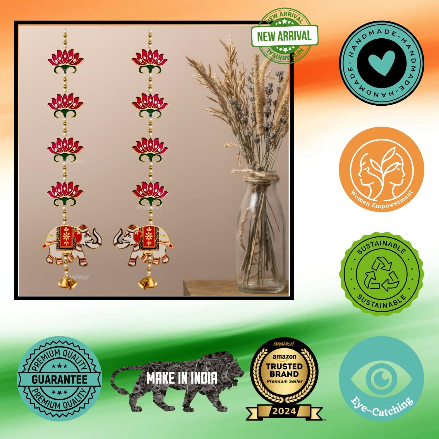 Divyakosh Rosewood Lotus Elephant Door Hanging -8