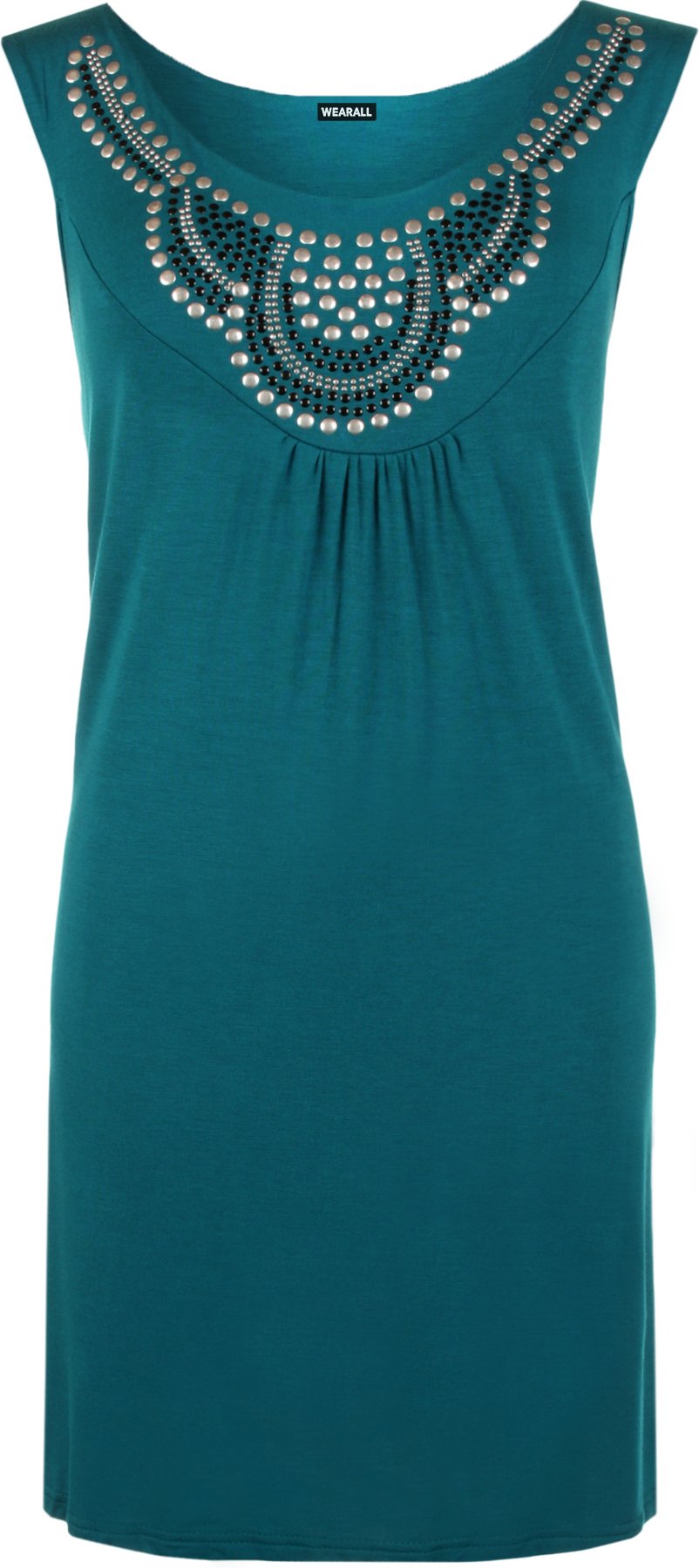 WearAll Ladies Sleeveless Long Stud Top Womens Plus Size Stretch Scoop Neck Teal 24/26