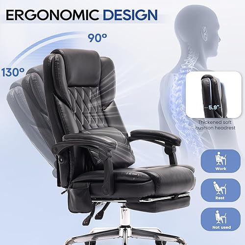 Miniatura 6 de Sillas de escritorio de oficina en casa con reposapiés, silla de oficina ejecutiva ergonómica de masaje de amasamiento 3D, pasamanos reclinables