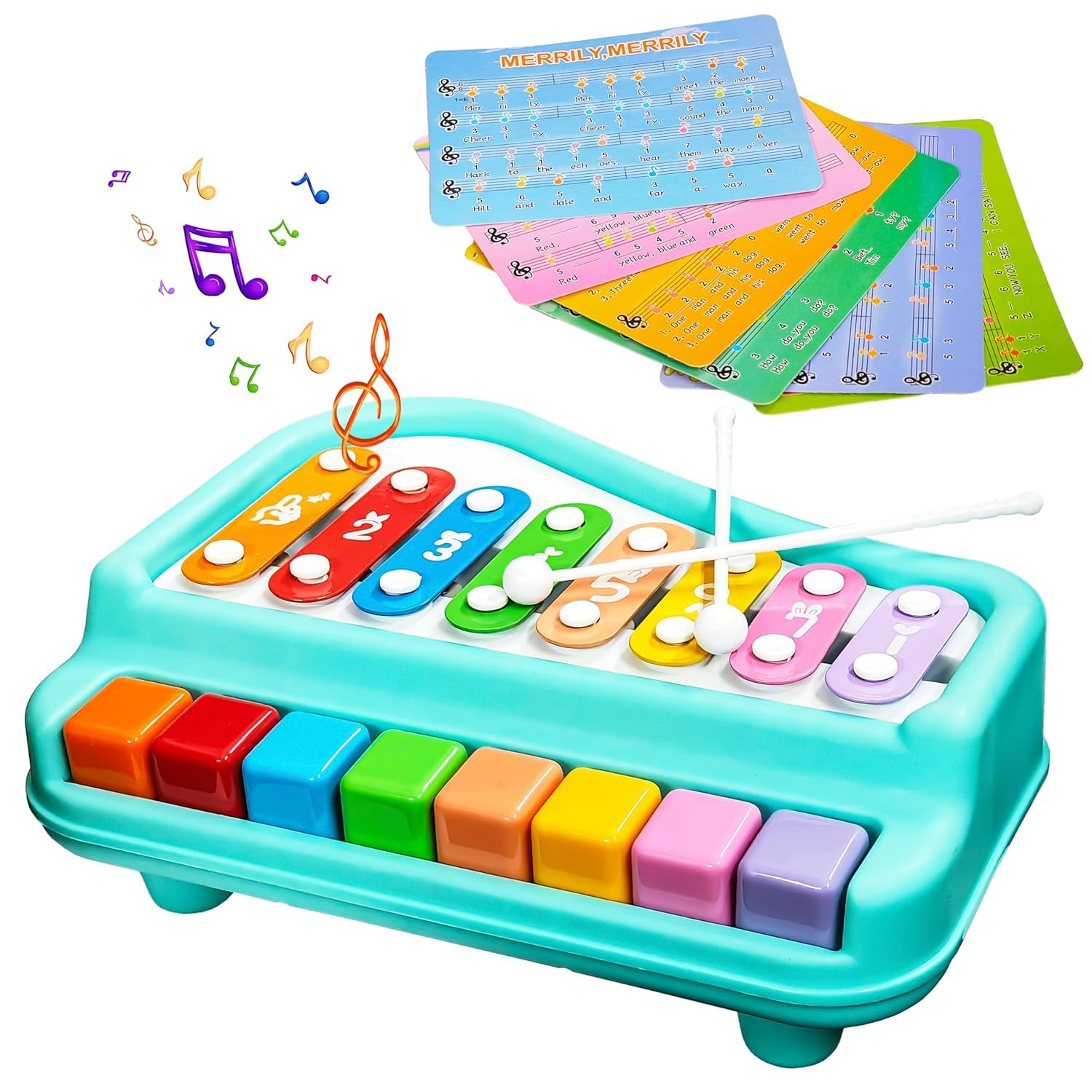 2 in 1 Xylophone Piano Toy for Kids, Multicoloured Keys with 8 Notes, Educational Musical Instrument for Baby Girls and Boys-image-25