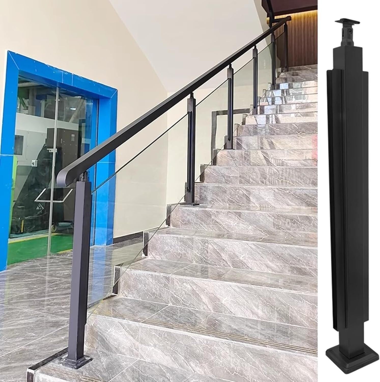 Poteau garde-corps verre en acier inoxydable noir 85cm finition premium pour intérieur