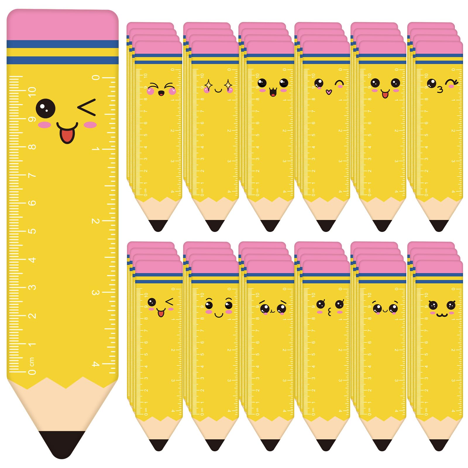 Kosiz 120 Pcs Cute Pencil Bookmarks Ruler Bulk Gifts Back to School Gifts Classic Yellow Spiritual Reading Rulers Party Favors for Classroom Rewards