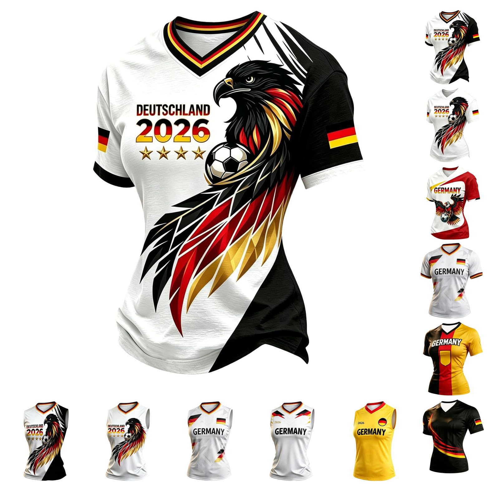 Deutschland Trikot 2026 V Ausschnitt Damen Wm T-Shirt Deutschland Flagge Lässige Fußballfans Fußballtrikot Mit Adler Trainingsshirt Sportshirt Tshirt Fanartikel Germany Football Shirts