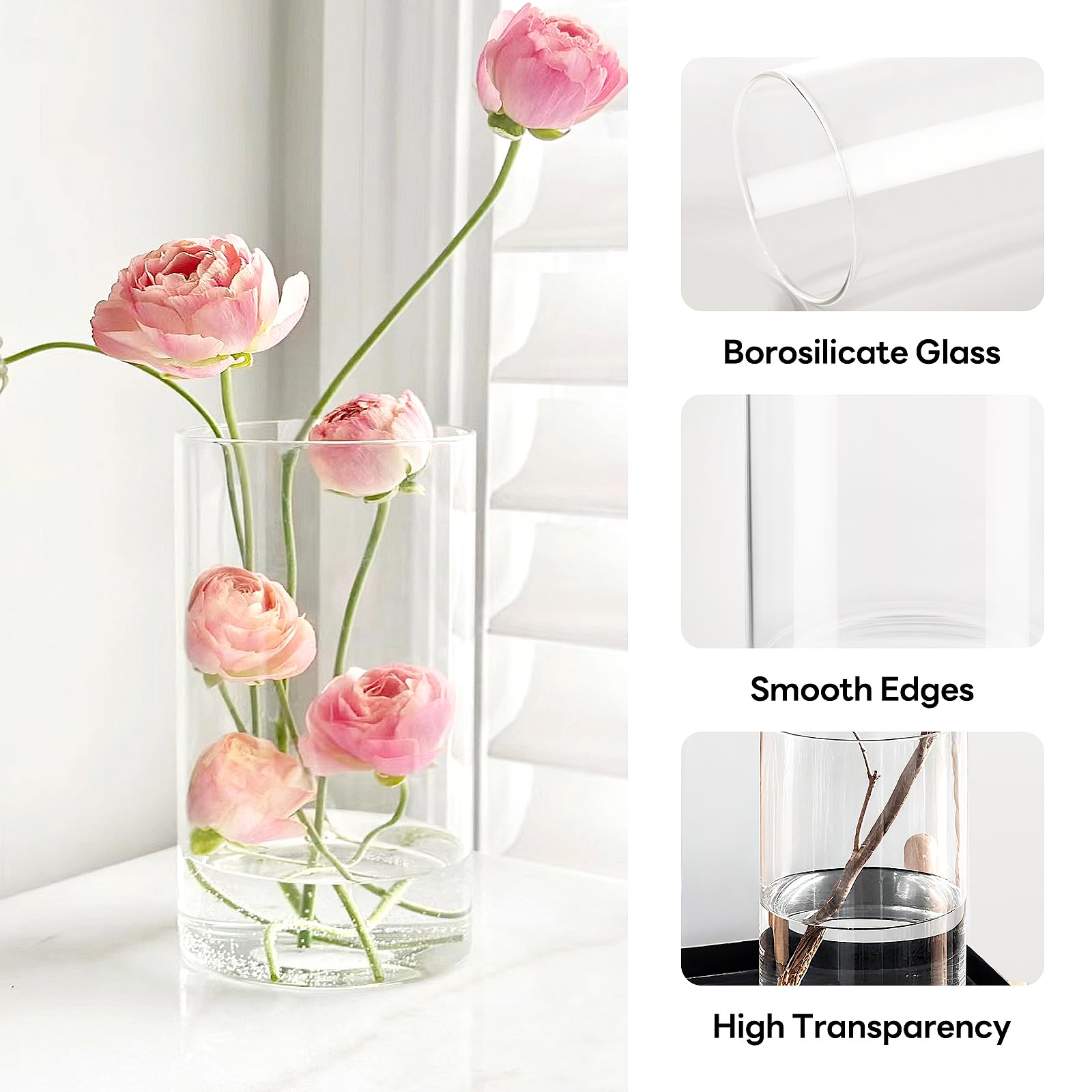 Amazon.co.jp: 花用ガラスシリンダー花瓶、テーブルセンターピース用の