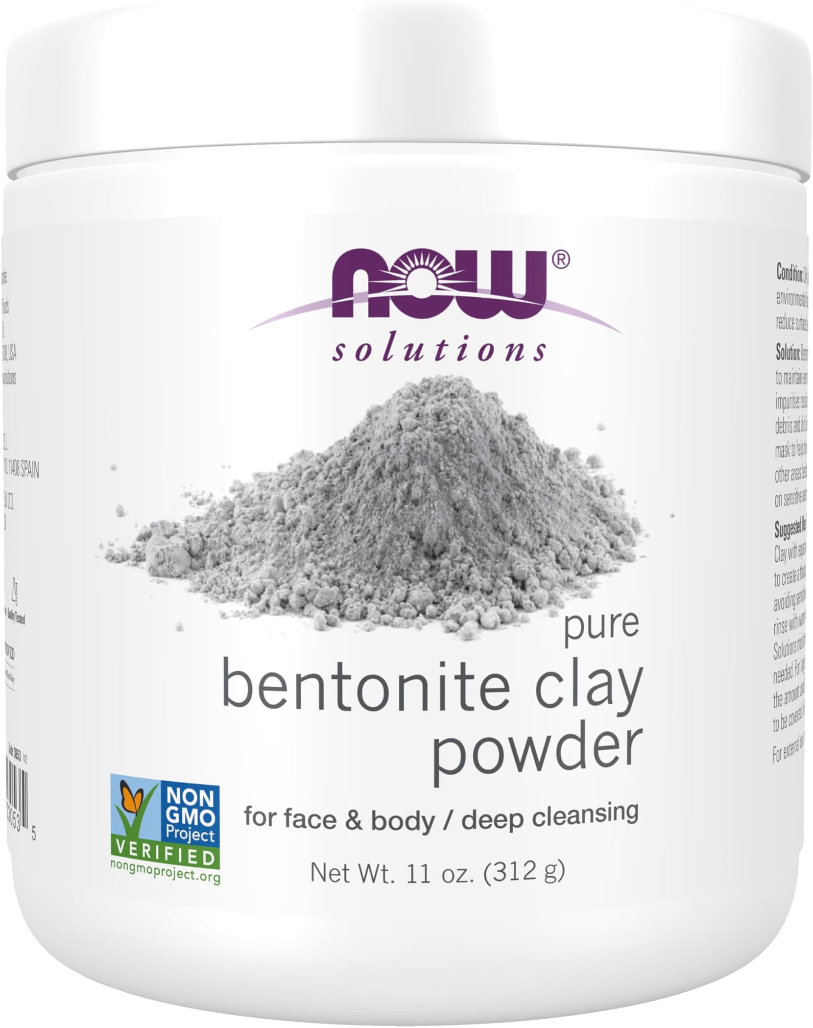 NOW Solutions, Bentonite Clay Powder, Pure Powder for Face and Body, Great for Oily Problem Skin, 11 Ounce