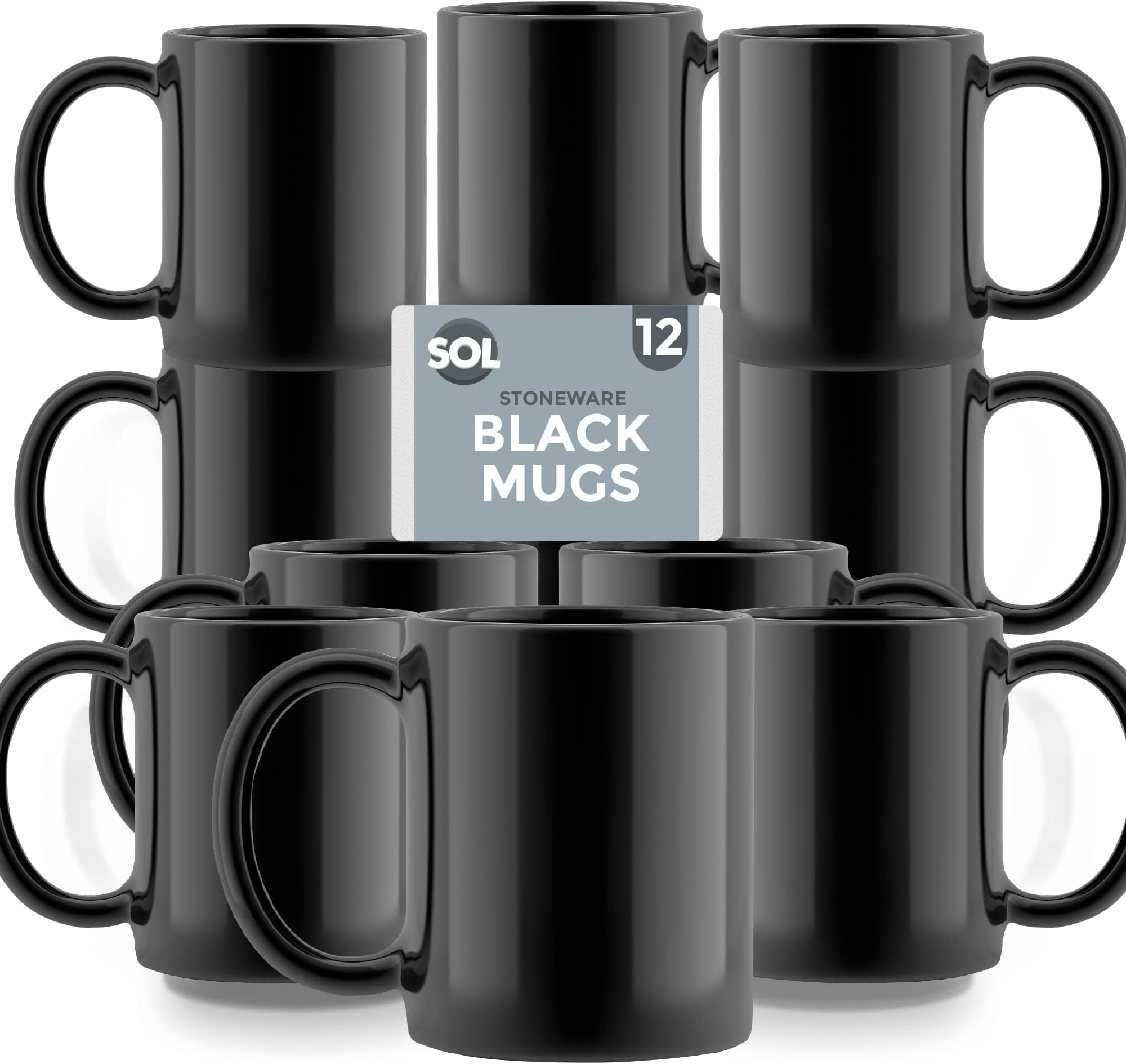 12pk Black Coffee Mugs 325ml Black Coffee Cups Ceramic Drinkware Set for Tea Hot Drinks Home Office Cafe Use Durable Dishwasher Safe Microwave Safe Stackable Scratch Resistant Everyday Use
