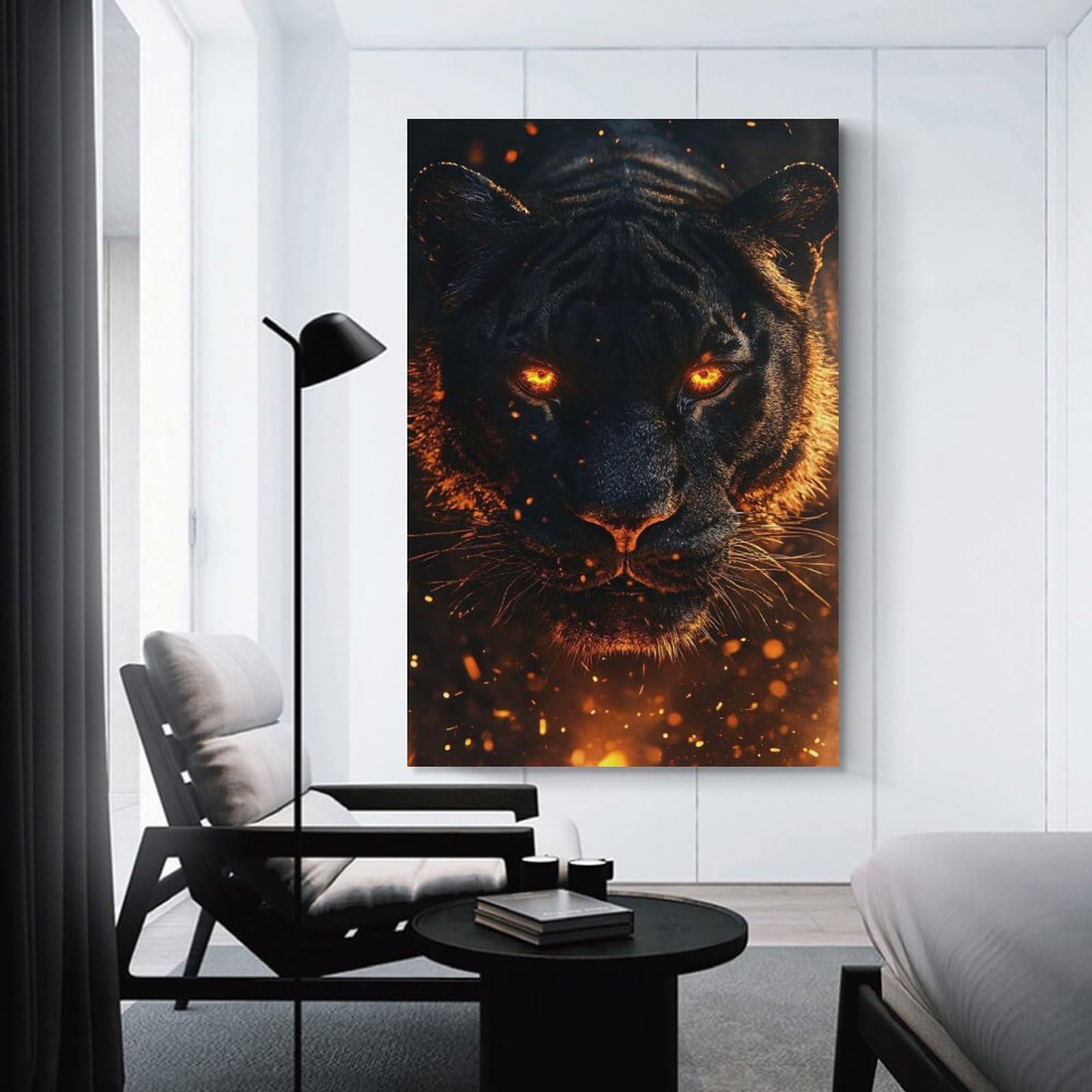 Junmoney Canvas Art Print Fiery Black Tiger Portrait, 20x30inch(50x75cm), for Contemporary Homes, Apartments Or Offices, Decorative Canvas Decor for Home Updates