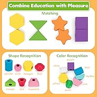 Vista 5 de KIZZYEA Montessori Toys for 2 3 4 5 Year Old Toddler, Wooden Beads Sequencing Toy, Lacing Beads, Stacking Block & Shape Stacker Toy