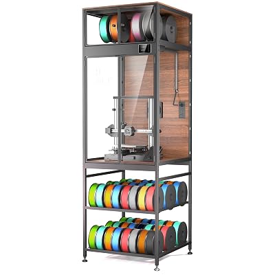 3D Printer Cabinet with 48 Spools Filament Storage Rack, 3D Printer Enclosure with Ventilation, Thermo-Hygrometer and LED Light, Heat-Resistant, Dustproof and Noise-Reduction Design, Upgraded