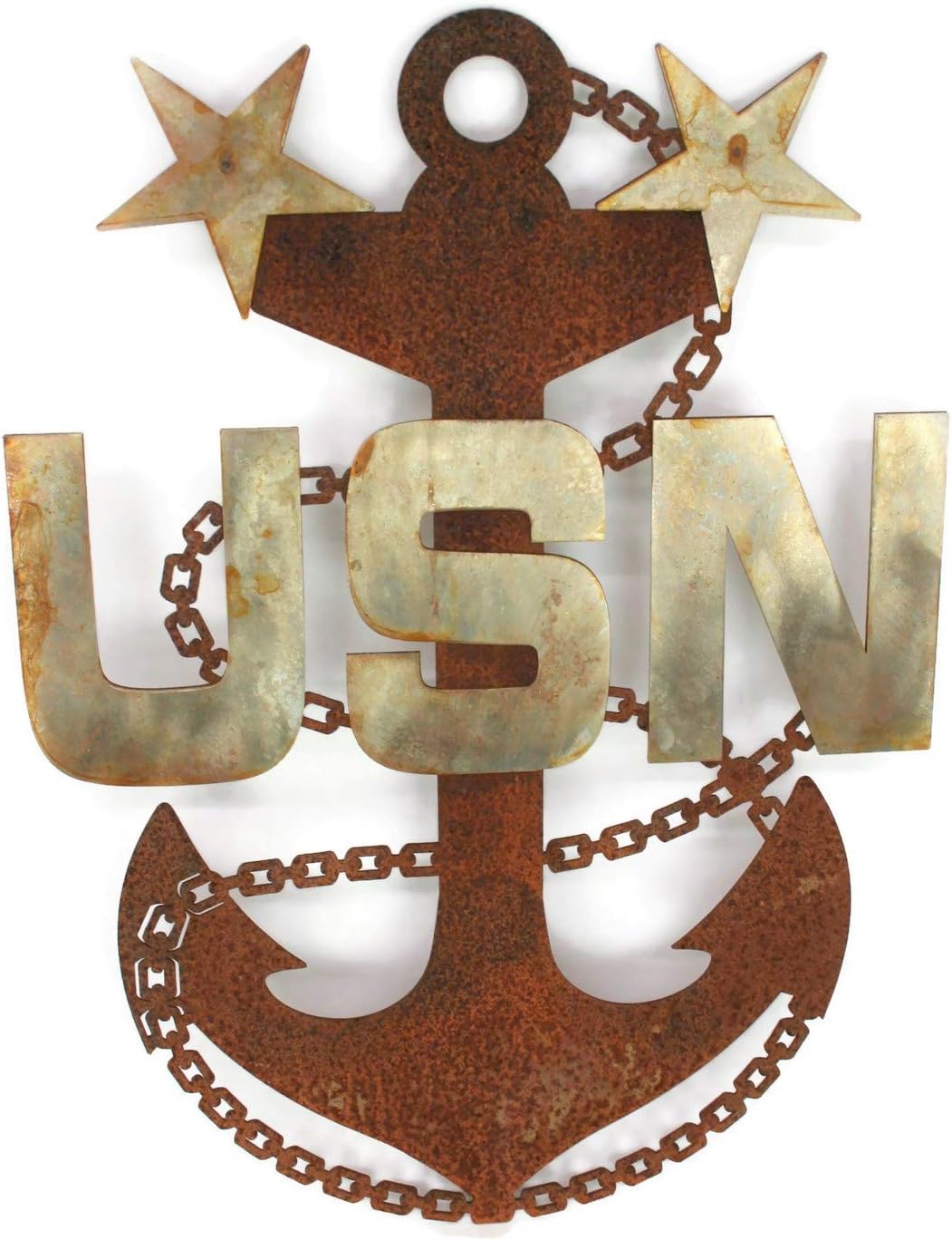 US Navy Chief Anchor - Chief, Senior Chief or Master Chief Stainless Steel or Rusted Finish Wall Art (Master Chief (2 stars), Rusted Steel)