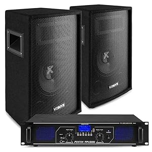 Pack de Sonido Completo con Bluetooth - Sistema de Sonido Completo con 2 Altavoces de 8 Pulgadas (Vonyx SL8) + Amplificador con Bluetooth y Reproductor MP3USB/SD (Fenton FPL500) y cableado Incluido