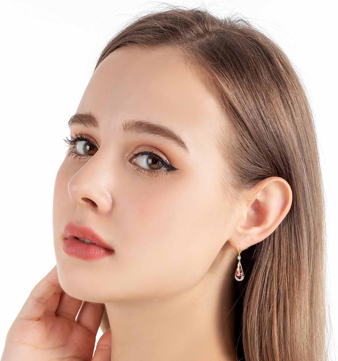 Trendy Austrian Crystal Teardrop Drop Huggie Dangle Earrings for Women 14k Rose Gold Plated Hypoallergenic Jewelry Gifts