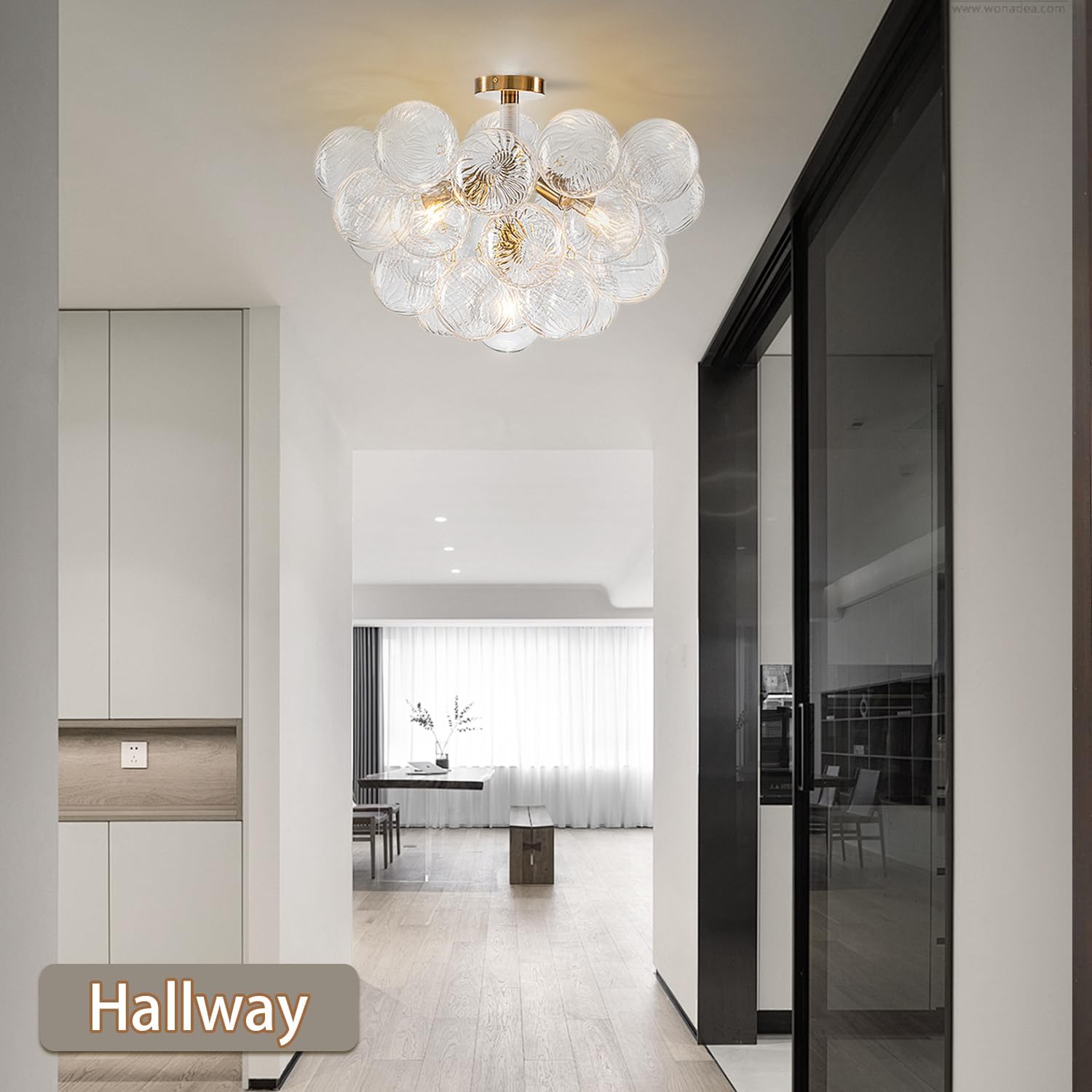 Bubble Ball Semi Flush Mount Ceiling Light Fixture, 24" Bubble Chandelier, Modern Hand Blown Glass Chandelier for Bedroom, Living Room, Dining Room​ (24“ White Ceiling Light)