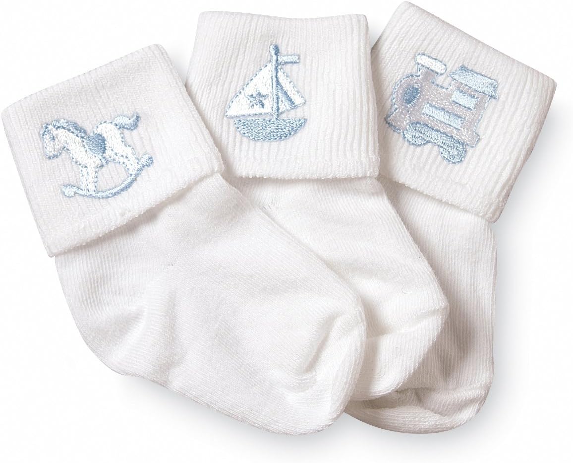 Jefferies Socks Baby Boy Collection Appliques, 3 Pack, White