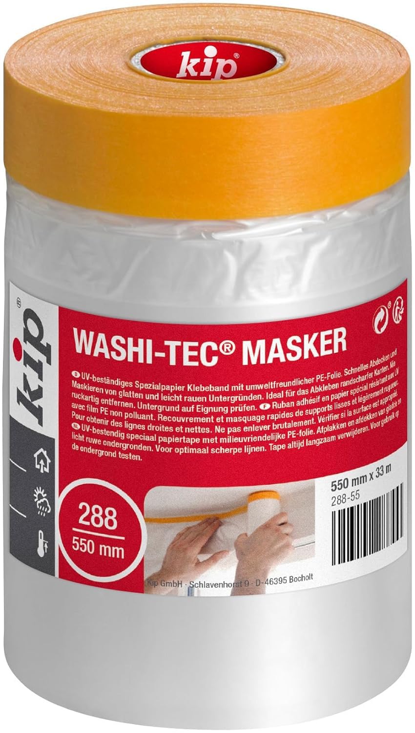 Kip WASHI-TEC® Masker – Washi Tape Masking Film for Painters 550mm x 33 m | Self-adhesive Painter's Film for Masking & Painter's Tape for Dust Protection and Window Masking, UV-Resistant