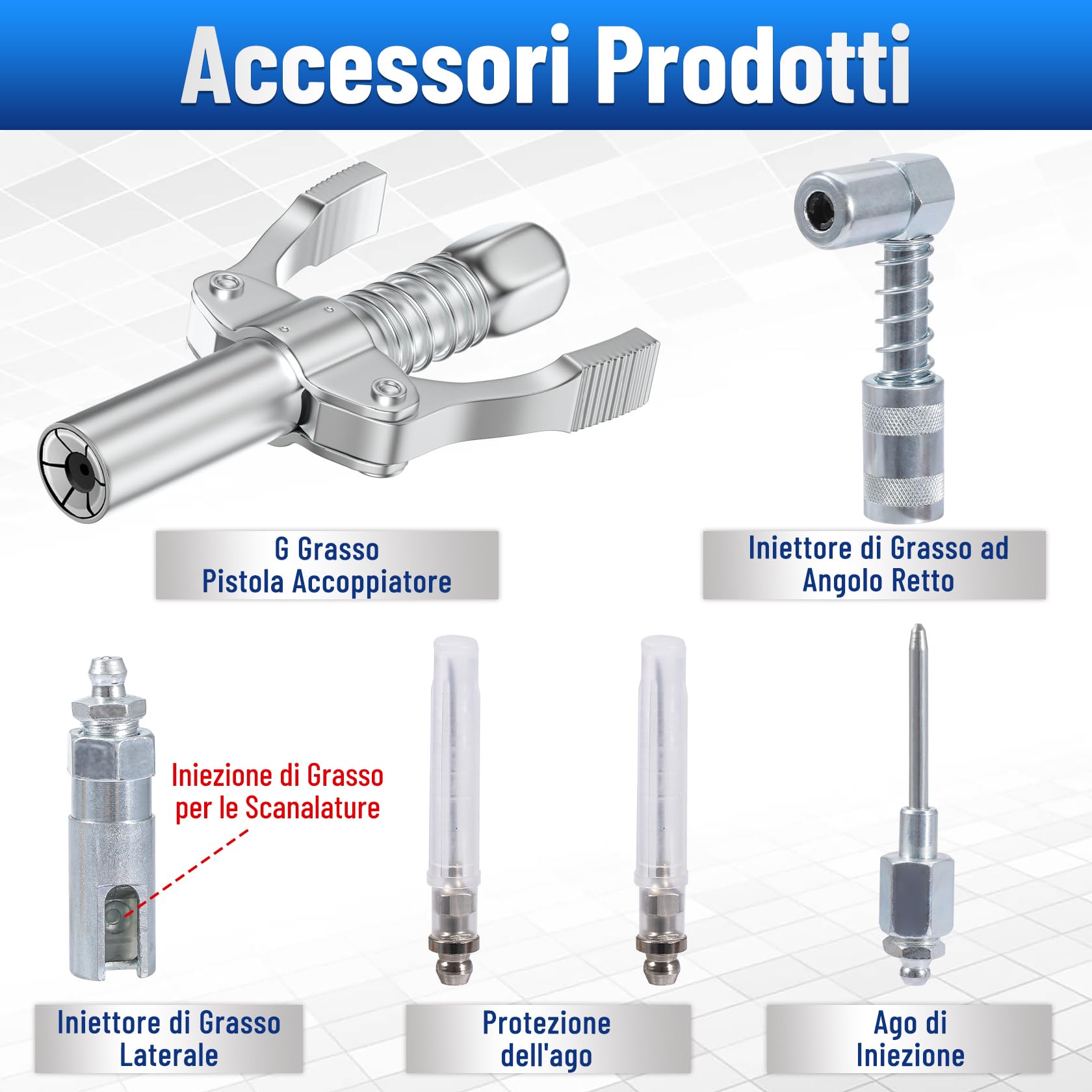 CarBole G Grasso Pistola Accoppiatore 10000PSI,Autobloccante Ingrassatore Testina Compatibile con 1/8" NPT e 4 Tipi di Ugelli per Pistola Grasso,Adatto per Varie Occasioni e Pistole da Grasso