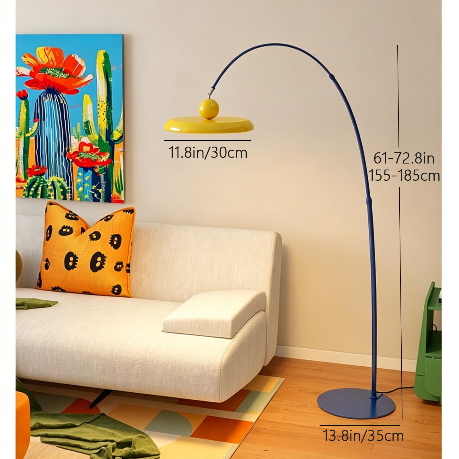 Lampada da terra ad arco moderna, lampada da terra colorata con LED da 32W, paralume giallo, altezza regolabile e interruttore a pedale, lampada da terra dimmerabile per soggiorno, lettura