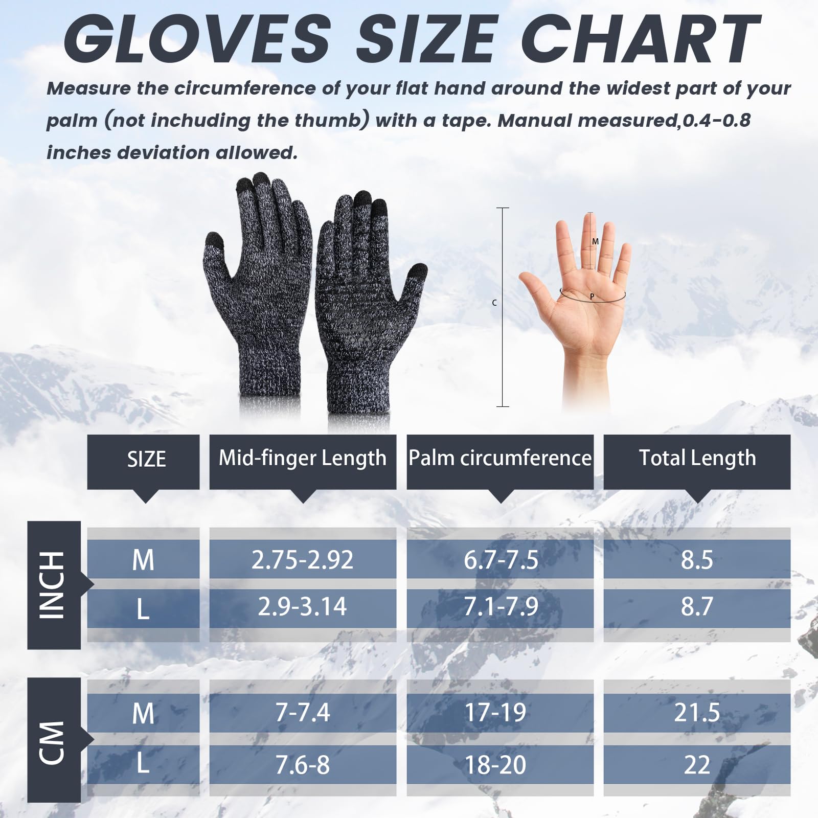 Winter Gloves for Men Women 2 Pairs Upgraded Touch Screen Cold Weather Thermal Warm Knit Glove for Running Driving