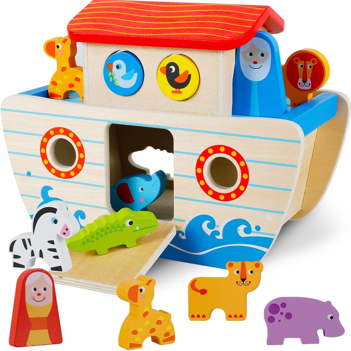 Wooden Noah's Ark Toys for Kids Montessori Shape Sorting Toys Wooden
