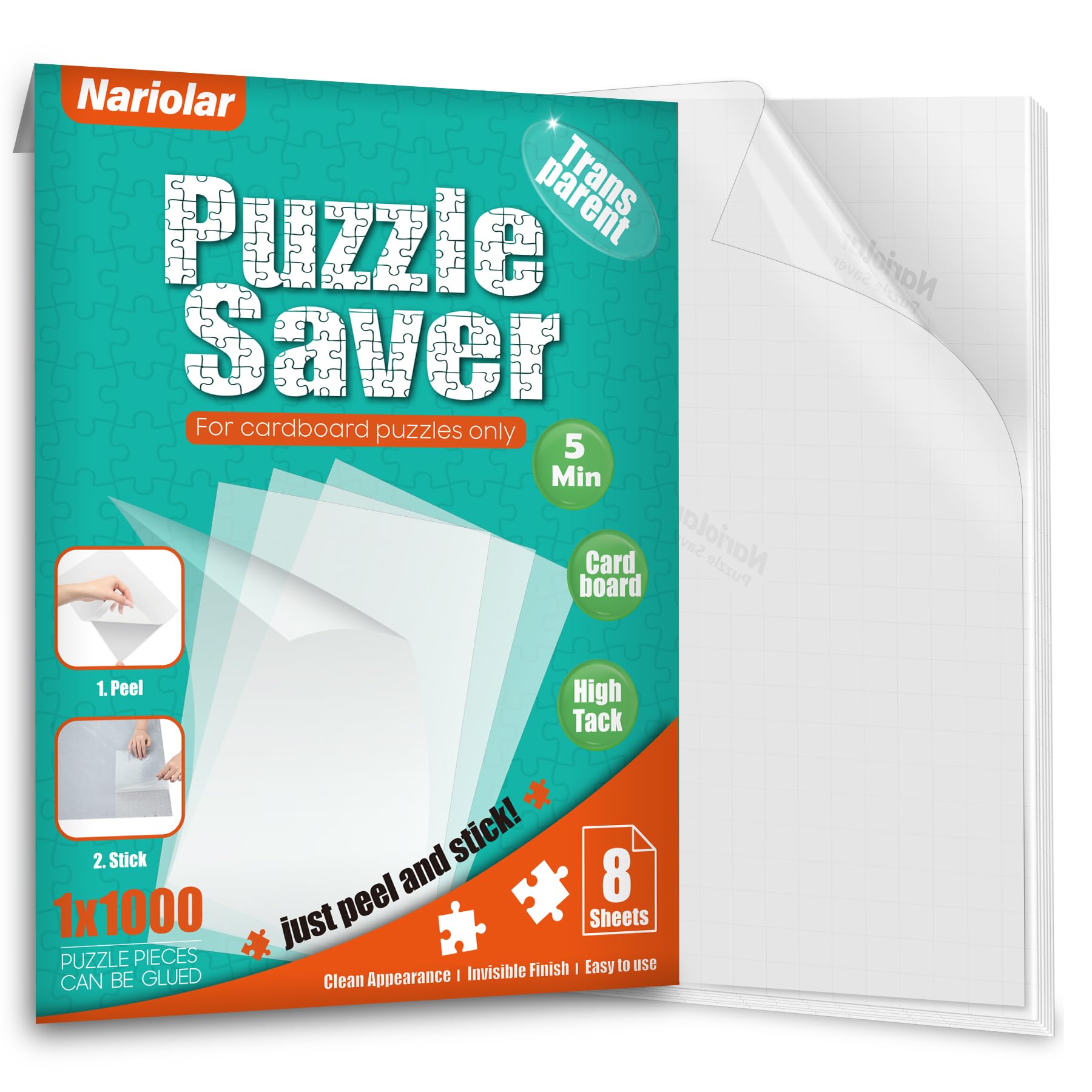 Nariolar Ultra-Adhesion Transparent Puzzle Glue Sheets | 8 Puzzle Saver Sheets for Preserving Up to 1000-Piece Jigsaws 8pcs