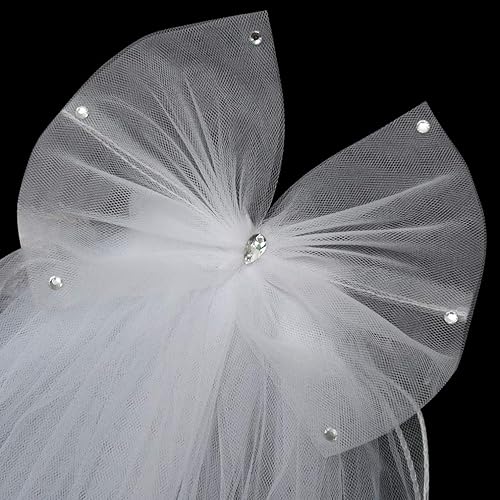 Miniatura 4 de Lystaii Velo de primera comunión para niñas con peine para niñas, velo de diamantes de imitación, diadema de flores blancas, corona floral, velo de