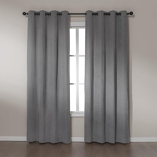 Amazon Basics Chenille Room Darkening Curtains, Light Filtering Window Drapes for Bedroom and Living Room, 2-Panel Set with Grommets, 42" W × 84" L, Grey Solid