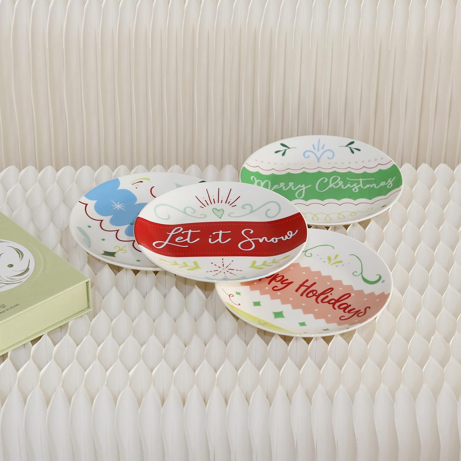 Set of 4 Assorted Hand Painted Christmas Themed Festive Ceramic 6" Plates